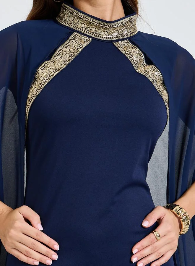 Take Two navy blue Dark Blue Maxi Dress with Cape Sleeves for Women | Best Price UAE