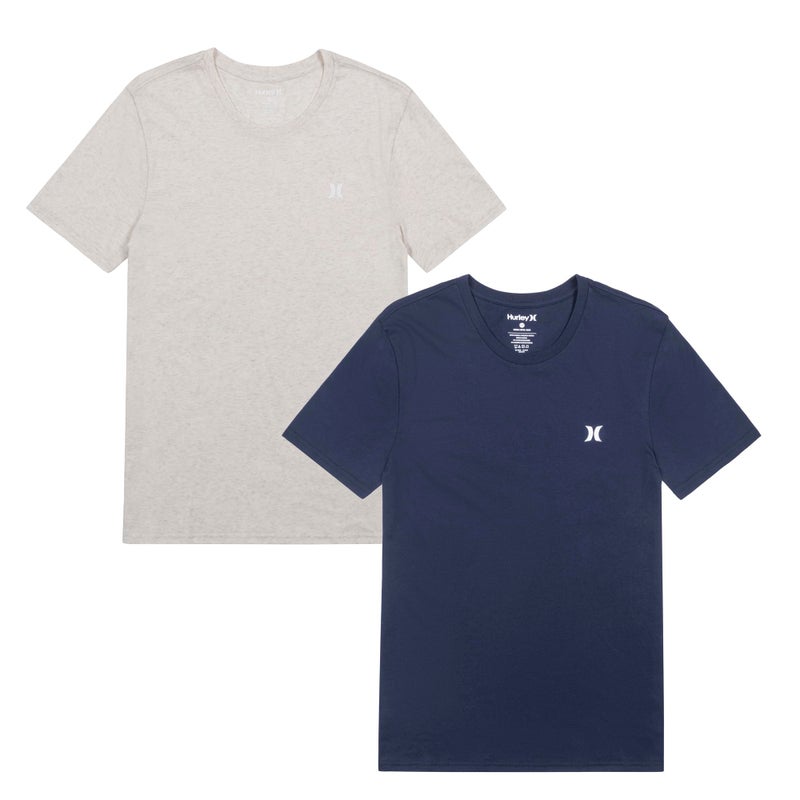 Hurley تي شيرت هيرلي للرجال بكم قصير، عبوة من 2، أزرق/بيج، متوسط - Image 1