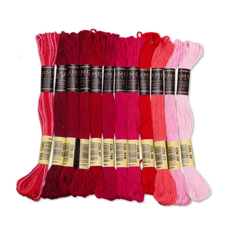 UMC STAG 12 Pieces Premium Embroidery Thread 100 Egyptian Cotton Premium Skeins Cross Stitch Embroidery Floss Oeko TEX Certified Stranded Cotton Red Tones