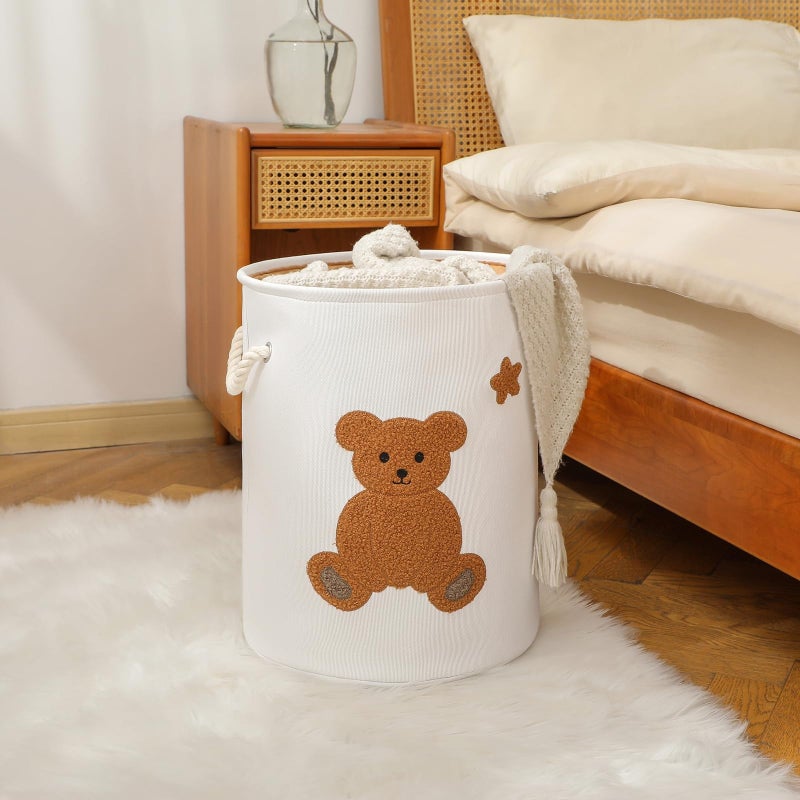 Inough Kids Laundry Basket Nursery Hamper Baby Laundry Basket Stuffed Animal Toys Storage Baskets for Toddler Room Decor, Dirty Clothes Hampers with Drawstring Closure for Bedroom/Living Room/Nursery, Bear - Image 5