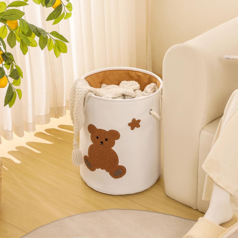 Inough Kids Laundry Basket Nursery Hamper Baby Laundry Basket Stuffed Animal Toys Storage Baskets for Toddler Room Decor, Dirty Clothes Hampers with Drawstring Closure for Bedroom/Living Room/Nursery, Bear - Image 4
