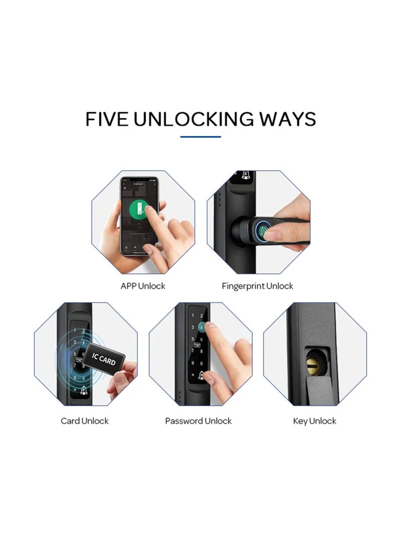 Smart Door Lock, 6-in-1 Door Handle with Remote WiFi Weatherproof, Fingerprint Keyless Security Entry Door Lock, Electronic Deadbolt, Smartphone Access, Smart Door Handle for Home Apartment - Image 2