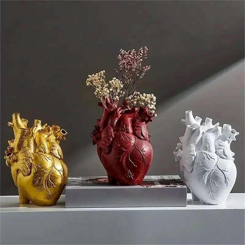 Simulation Heart Shape Resin Vase Heart-Shaped Arrangement Potted Plant(White) - Image 5