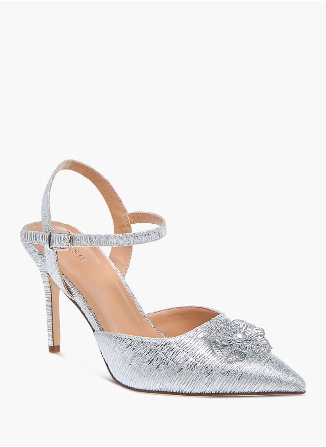 Celeste Womens Floral Applique Shoes With Stiletto Heels And Buckle Closure Ramadan Collection  - Image 1