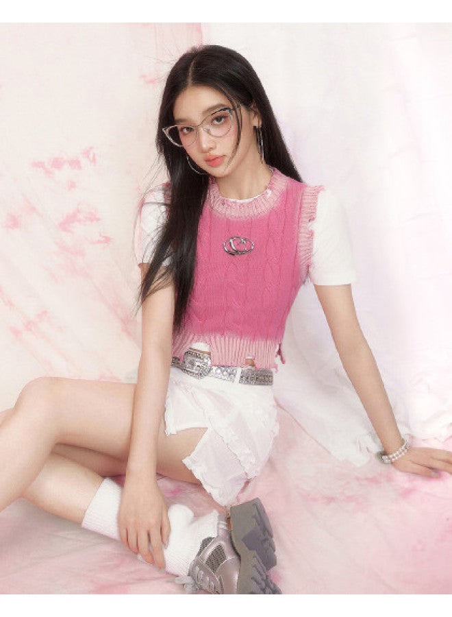 EPTISON Knitted Tank Top For Women - Summer Fashion With Distressed Hem, Washed Design, Cable Knit, Slim Fit, Pure Cotton Short Top - Image 1