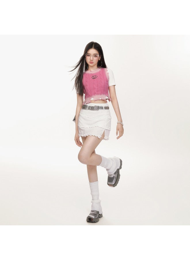 EPTISON Knitted Tank Top For Women - Summer Fashion With Distressed Hem, Washed Design, Cable Knit, Slim Fit, Pure Cotton Short Top - Image 4