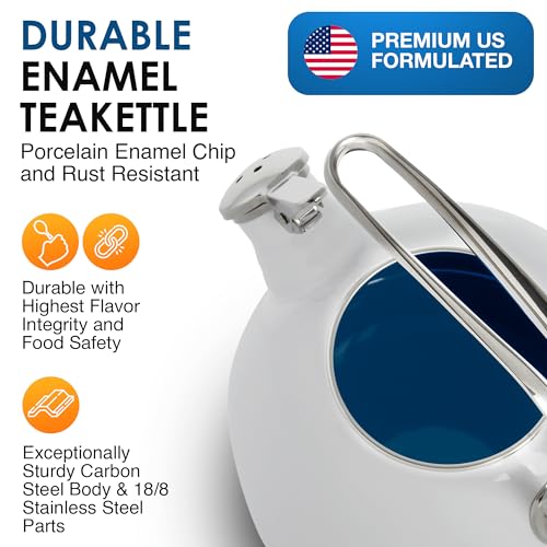 Chantal Classic Teakettle, 1.8 QT, Enamel On Steel, 2-Tone Harmonica Whistle, Rapid Boil and Even Heating (White) - Image 3