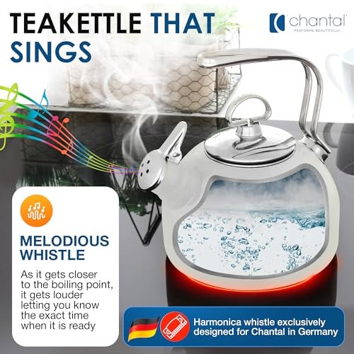 Chantal Classic Teakettle, 1.8 QT, Enamel On Steel, 2-Tone Harmonica Whistle, Rapid Boil and Even Heating (White) - Image 4