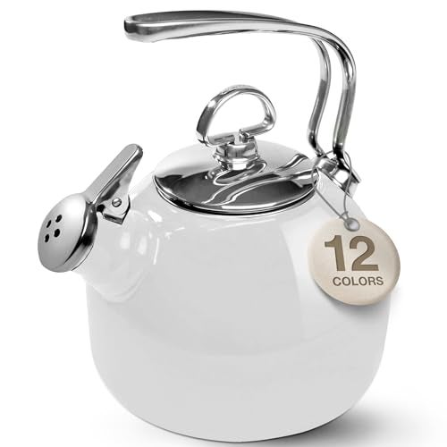Chantal Classic Teakettle, 1.8 QT, Enamel On Steel, 2-Tone Harmonica Whistle, Rapid Boil and Even Heating (White) - Image 1