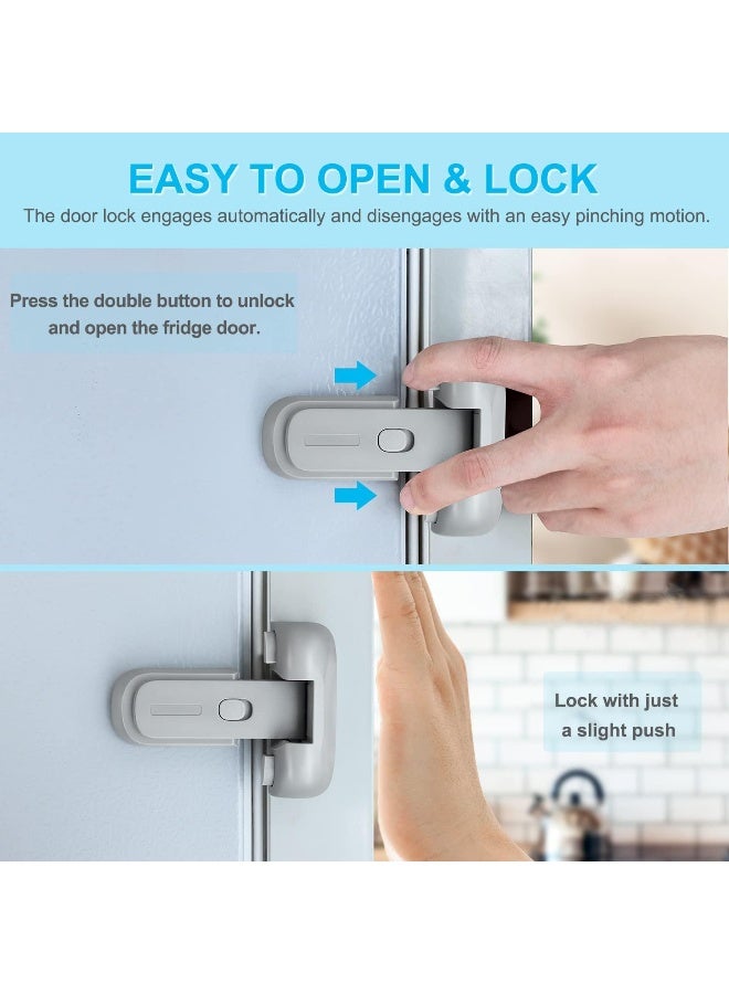 CLYMENE Refrigerator Fridge Freezer Door Lock for Kids, Child Proof Refrigerator Latch Lock to Keep Door Closed, No Tools Required and Easy Installation (Grey) - Image 2