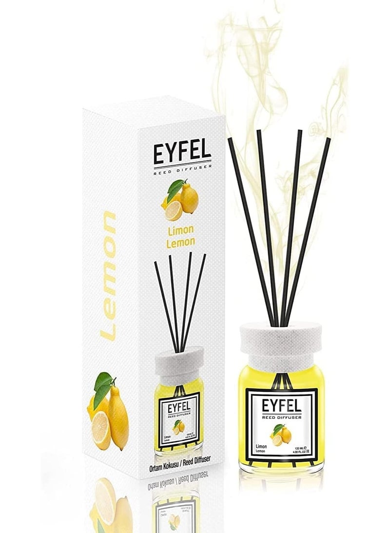 آيفيل موزّع عطر عيدان بالليمون من EYFEL، 120 مل | عطر يدوم طويلًا للمنزل والمكتب | رائحة حمضيات منعشة مع عيدان - Image 1