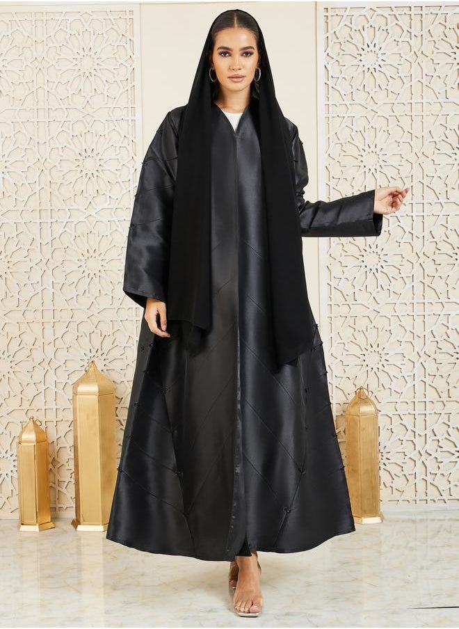 موديستي - عباية ساتان بتفاصيل بارزة الملمس - Image 1