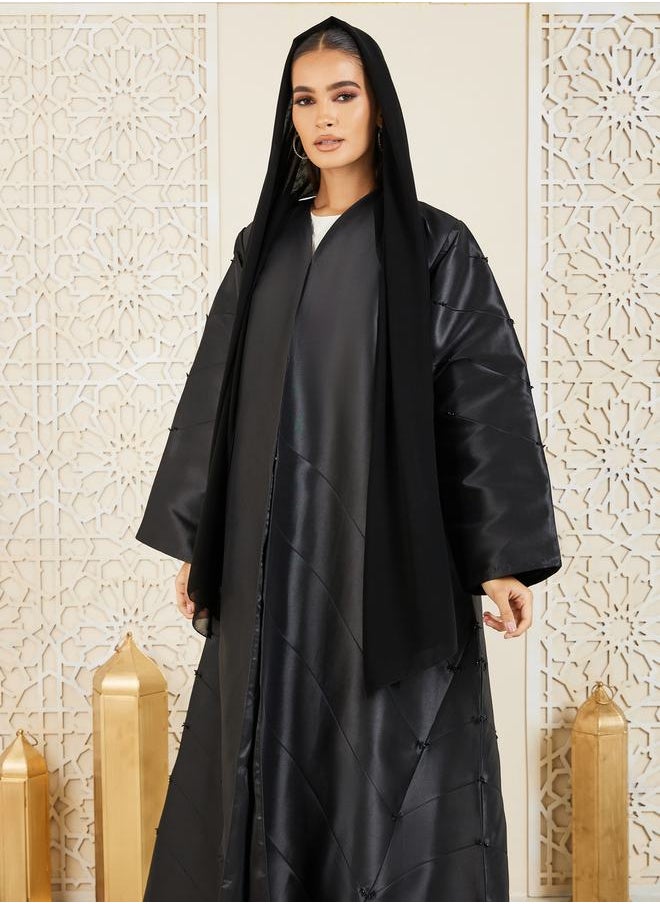موديستي - عباية ساتان بتفاصيل بارزة الملمس - Image 1