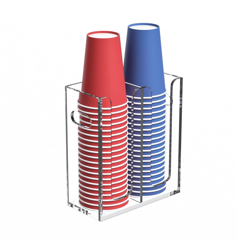 BOSSCASA Disposable Coffee Cup Dispenser with Handles Countertop or Wall Mount HotCold Drink Cup and Lid Holder  BathroomKitchenOffice Acrylic Cup Lid Storage Organizer 2 Compartments Clear