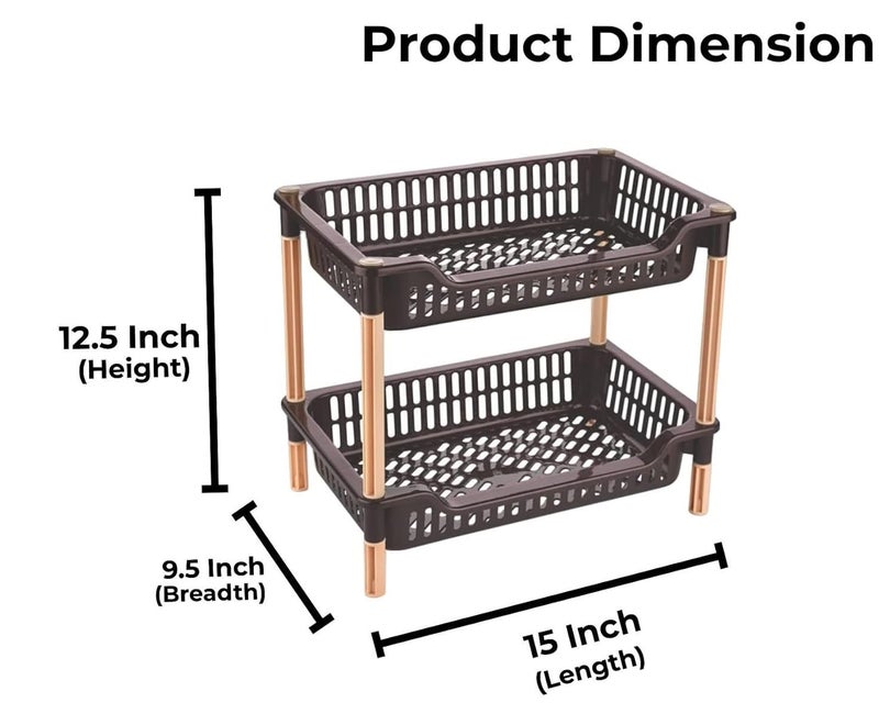YUIOP Luxor Multi Tier Multipurpose Rack Durable Plastic for KitchenOffice Organizer Storage Shelf Standing Wall Hanging Rack Brown 2 Tier - Image 3