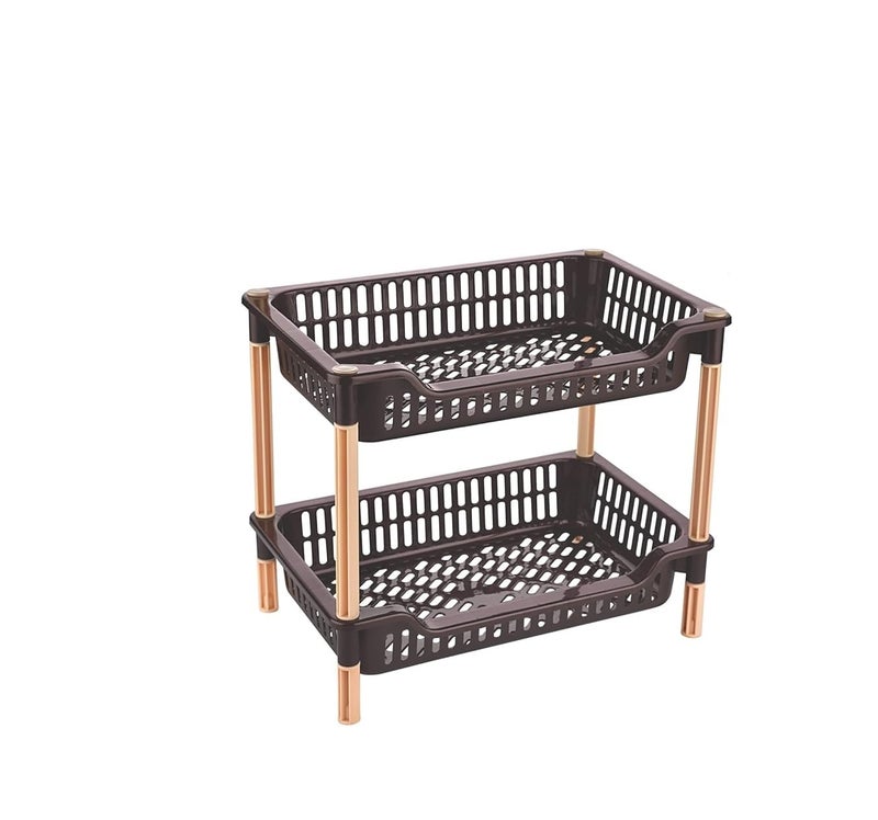 YUIOP Luxor Multi Tier Multipurpose Rack Durable Plastic for KitchenOffice Organizer Storage Shelf Standing Wall Hanging Rack Brown 2 Tier - Image 1