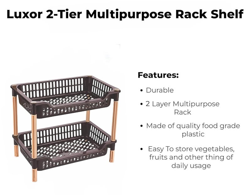YUIOP Luxor Multi Tier Multipurpose Rack Durable Plastic for KitchenOffice Organizer Storage Shelf Standing Wall Hanging Rack Brown 2 Tier - Image 5