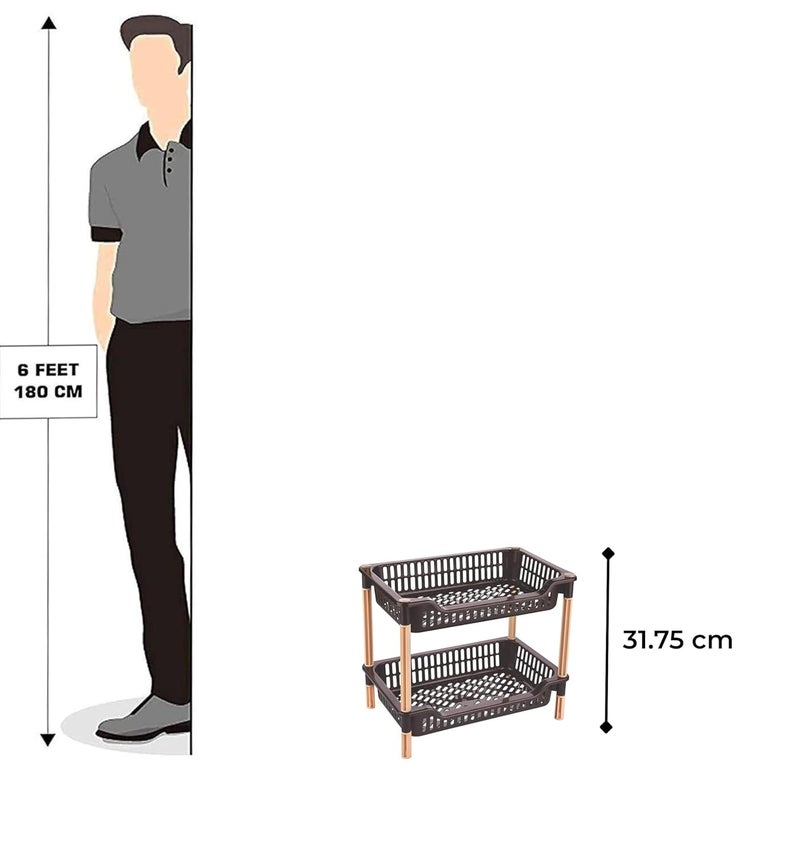 YUIOP Luxor Multi Tier Multipurpose Rack Durable Plastic for KitchenOffice Organizer Storage Shelf Standing Wall Hanging Rack Brown 2 Tier - Image 4