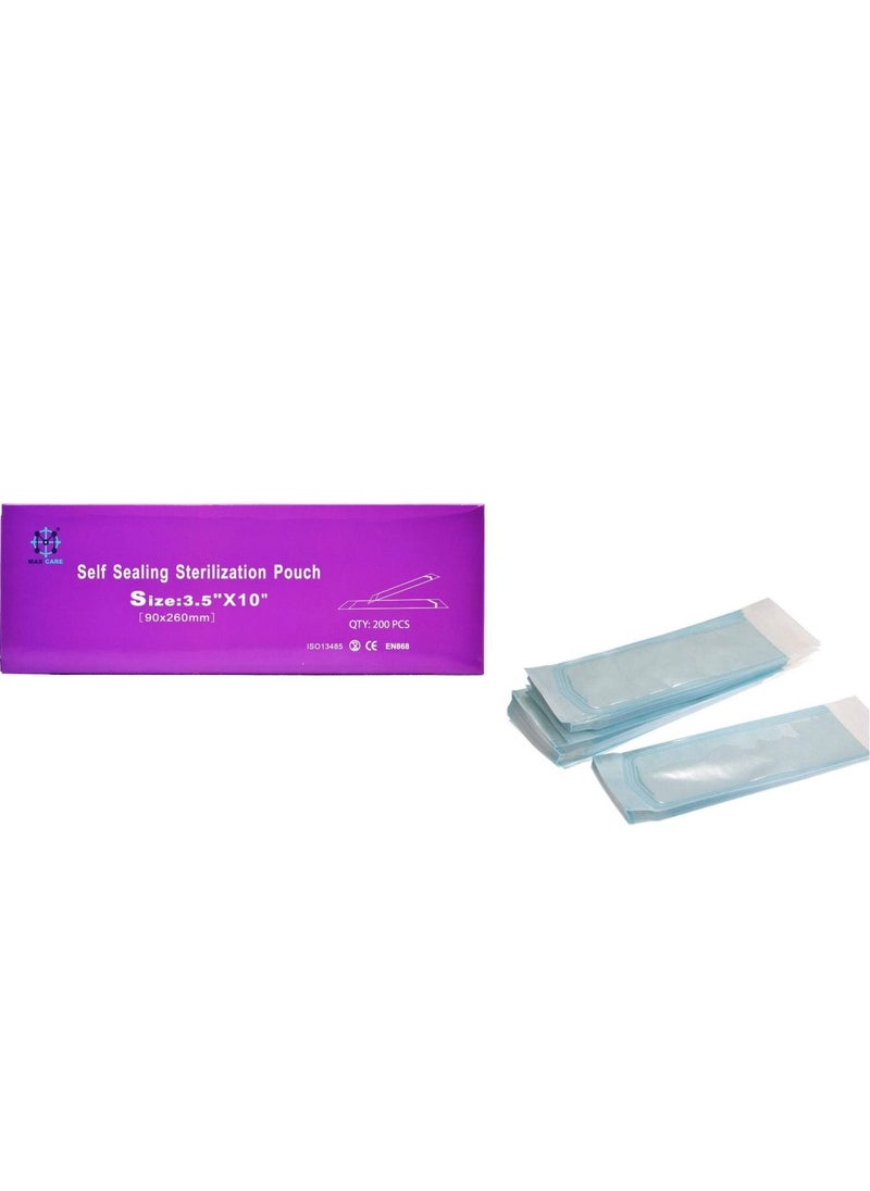 Max Care ORGANIC COSMETIC 3.5 x 10 Inch Self Sterilization Pouches for Cleaning Tools Sterilizer Bags for Dental Offices Pouch for Dentist Tools Box of 200  - Image 1