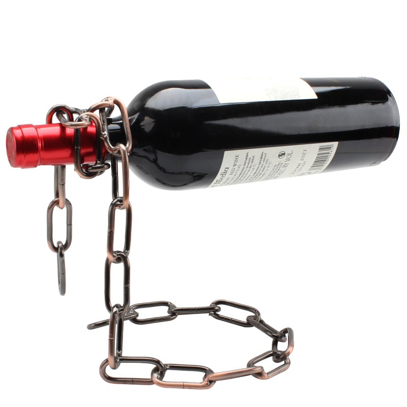 TBWHL Novelty Magic Wine Bottle Holder Floating Steel Link Chain Wine Bottle RackHolder  Holds Bottles in The Air Brown