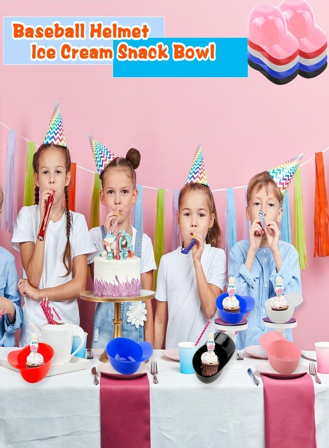 Drayear 20 Pack Baseball Helmet Ice Cream Snack Bowl 8 oz Mini Plastic Baseball Cap Chip Bowl for Family Gathering Birthday Ice Cream Party Supplies, 5 Colors - Image 3