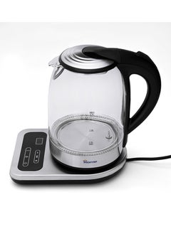 Home Digital Glass Kettle 1850W, Capacity: 1.7L. The glass kettle features a light indicator for visual enjoyment. Made of high-quality, rust-resistant porcelain glass, it helps remove chlorine from water by increasing the boiling time to 3 minutes to purify water for better health. Electronically controlled boil function, keep warm function, and temperature settings of 60, 70, 80, and 90°C for various uses. An external window indicates the water level.  - Image 1