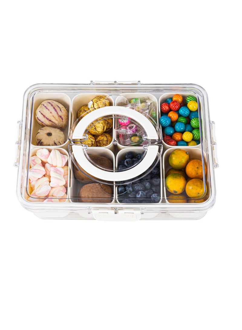 Captaintech Divided Serving Tray with Lid and Handle - Snack Charcuterie Container for Portable Snack Platters - Clear Organizer for Candy, Fruits, Nuts, and Snacks - Great for Parties and Entertaining - Image 1