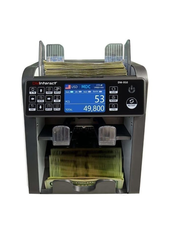 DMInteract DM-950 2 Pocket 15 Multi Currency Sorter Money Counting Machine With Built-In Display External Receipt Printer - Image 2
