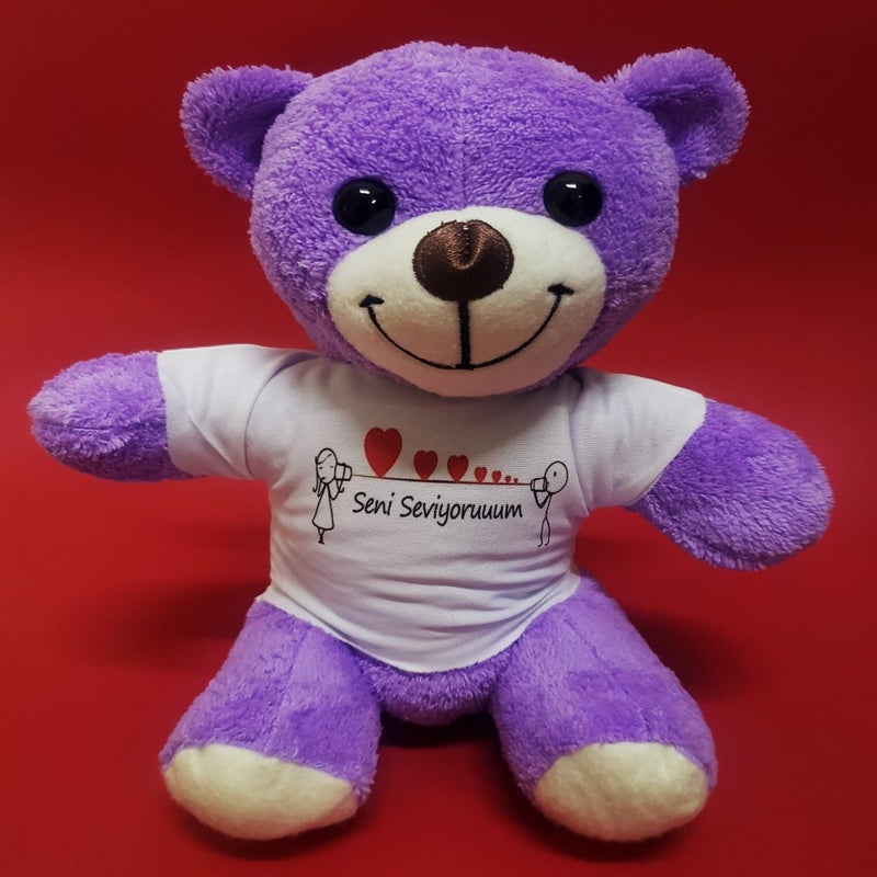 Ema Purple Teddy Bear I Love You Printed T-Shirt 
