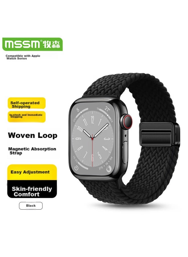 Mssm Compatible Apple Watch Band For Apple Iwatch S10/9/8/7/se/ultra2, Nylon Braided Loop Strap With Magnetic Clasp 38/40/41mm - Image 1