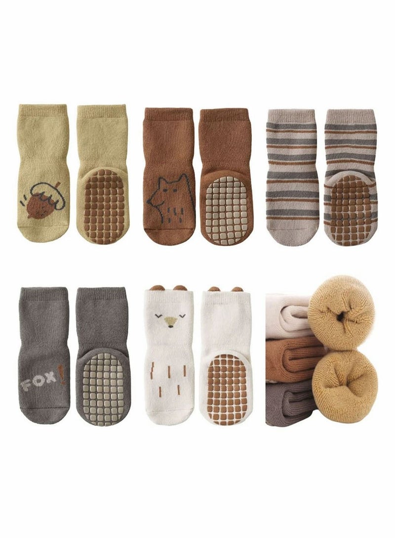 SYOSI Baby Socks SYOSI 5 Pairs Non Slip Toddler Newborn Socks for Girls Boys Thick Cotton Ankle Socks Cute Warm Crew Floor Socks for Kids 1 to 3 Years - Image 1