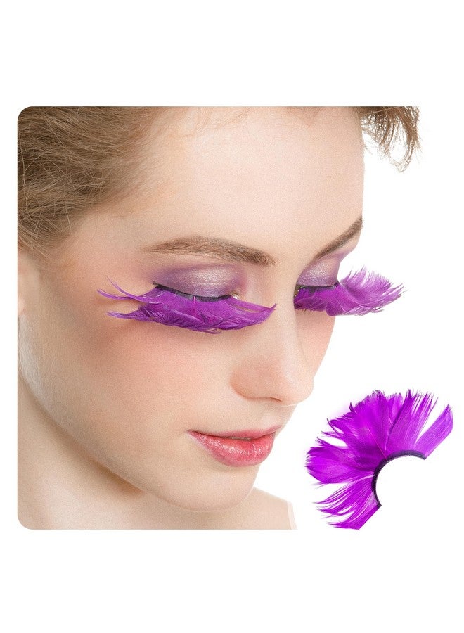 Dorisue Feathered Eyelashes Purple Light and Dark for Christmas Party Cosplay Costume Dramatic Feather False Eyelashes Long Party Use 3D Fake Eye Lashes Handmade - Image 1