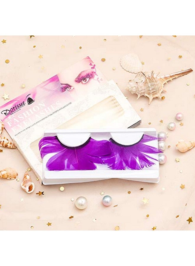Dorisue Feathered Eyelashes Purple Light and Dark for Christmas Party Cosplay Costume Dramatic Feather False Eyelashes Long Party Use 3D Fake Eye Lashes Handmade - Image 4