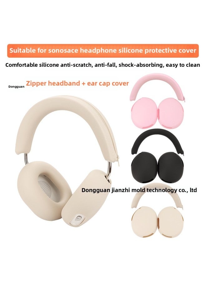 Suitable For Sonos Ace Headset Protective Cover Silicon Soft Rubber Head Beam Ear Cap Shell Cover Ear Cap Cover-Color:Black Two-piece Set (ear Caps + Headband)-Model:Sonos Ace Head-mounted  - Image 2