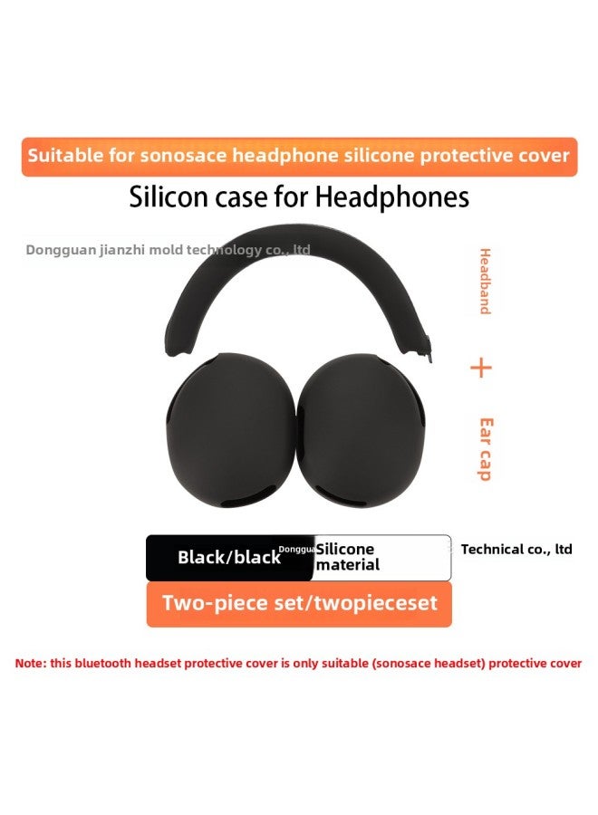 Suitable For Sonos Ace Headset Protective Cover Silicon Soft Rubber Head Beam Ear Cap Shell Cover Ear Cap Cover-Color:Black Two-piece Set (ear Caps + Headband)-Model:Sonos Ace Head-mounted  - Image 1
