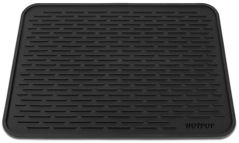 HOTPOP XXL 24x18 Large Black Dish Silicone Drying Mat and Trivet  Dishwasher Safe Heat Resistant Ecoconscious  Rubber Dish Drying Mat Silicone Dish Mat for Kitchen Counter 24x18 Inches