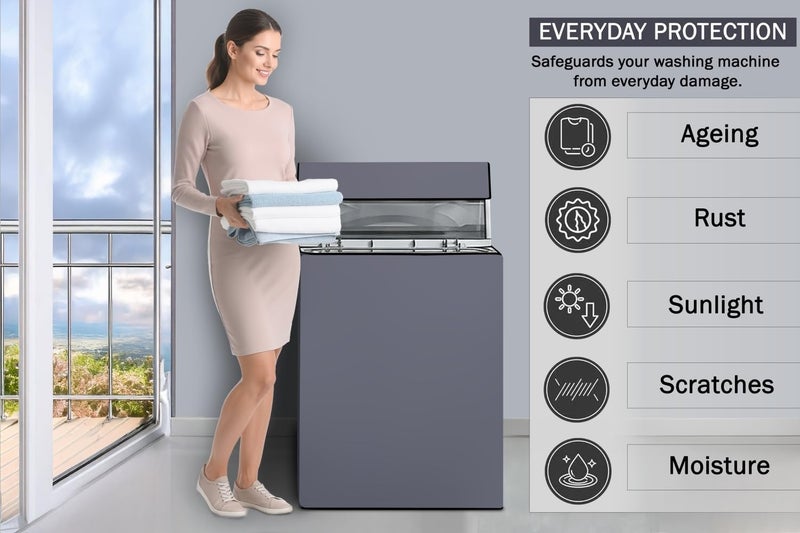 Star Weaves Fully Automatic Top Load Washing Machine Cover for LG 10Kg | Waterproof and Dustproof, Durable Polyester Fabric, Protects from Water, Dust, Dirt and Scratches (Size 60x60x96 cm), Grey - Image 4