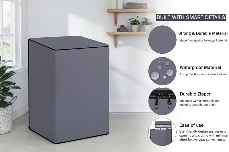 Star Weaves Fully Automatic Top Load Washing Machine Cover for LG 10Kg | Waterproof and Dustproof, Durable Polyester Fabric, Protects from Water, Dust, Dirt and Scratches (Size 60x60x96 cm), Grey - Image 3