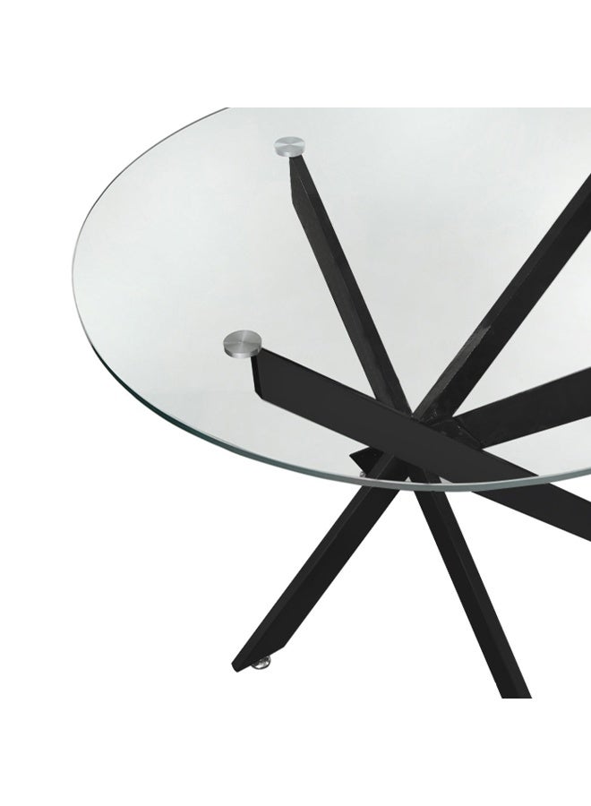 VANITY LIVING Dining Table Set 4 Seater - Davos Round Black with Misano Cream Chairs - Image 2