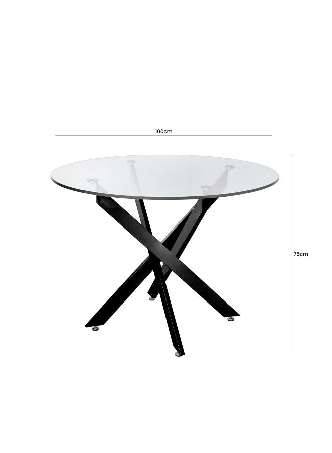 VANITY LIVING Dining Table Set 4 Seater - Davos Round Black with Misano Cream Chairs - Image 3