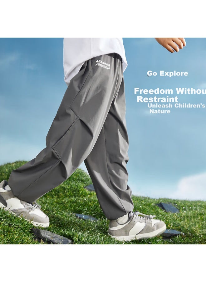 Ask Junior Boys'  Summer Casual Loose Versatile Cool Sports Pants, Versatile Children's Joggers, Dark Gray, Size 140 - Image 1