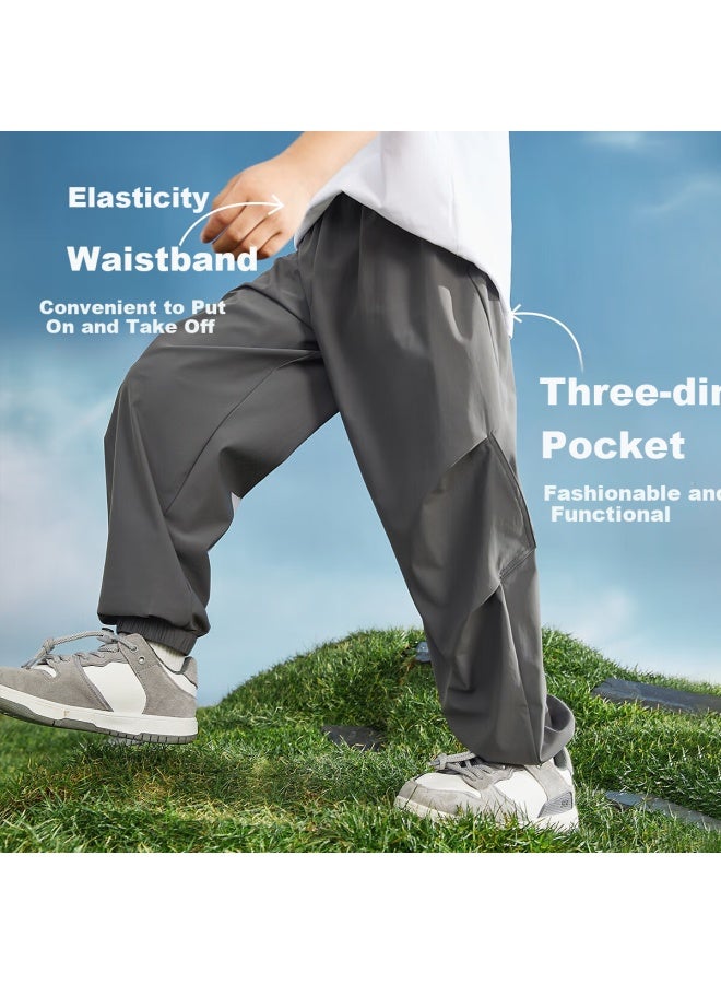 Ask Junior Boys'  Summer Casual Loose Versatile Cool Sports Pants, Versatile Children's Joggers, Dark Gray, Size 140 - Image 2