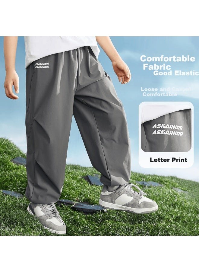 Ask Junior Boys'  Summer Casual Loose Versatile Cool Sports Pants, Versatile Children's Joggers, Dark Gray, Size 140 - Image 3