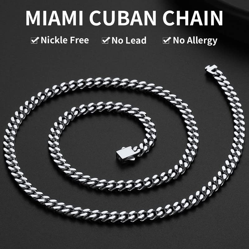ChainsHouse Stainless Steel Mens Cuban Link Chain, Miami Cuban Chain Necklace for Men, 5mm Wide Hip Hop Mens Jewelry, 20" - Image 2