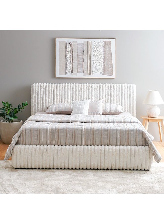 DANUBE HOME Fritz 180X200 King Bed Modern Design Wooden Double Bed Frame Furniture Comfortable Bed (Mattress Not Included) L229Xw206Xh117Cm-Cream  - Image 1