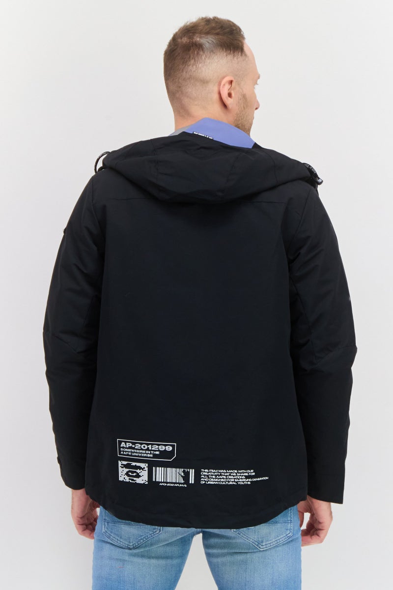 Aape By A Bathing Ape Men Hooded Long Sleeve Graphic Print Puffer Jacket, Black  - Image 3