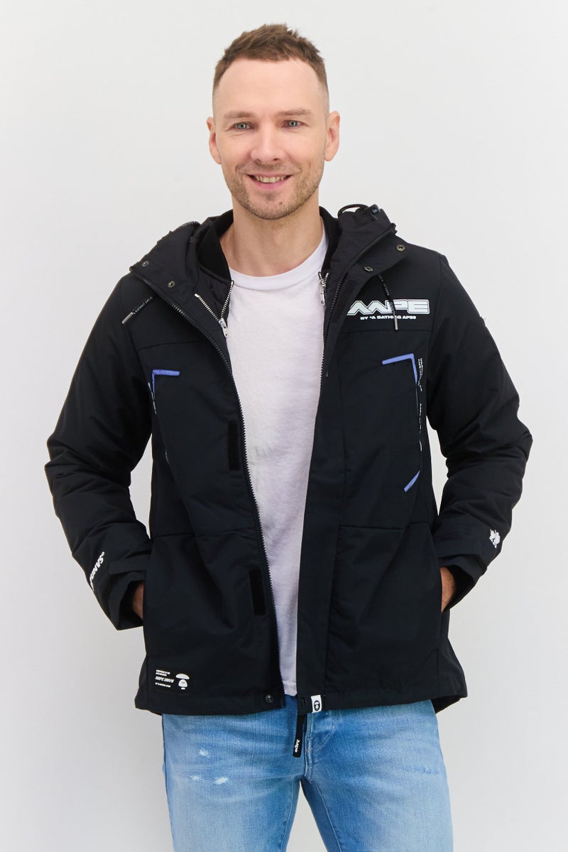 Aape By A Bathing Ape Men Hooded Long Sleeve Graphic Print Puffer Jacket, Black  - Image 1