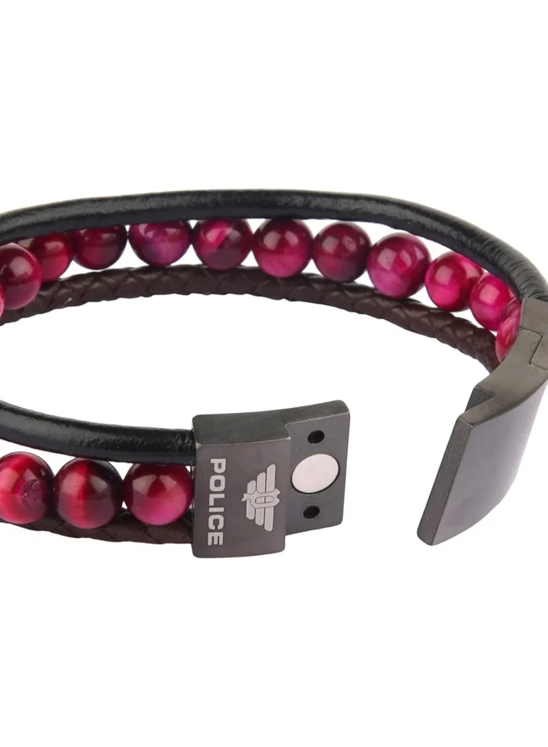 POLICE  Meidan Grey Stainless Steel and Black and Brown Leather with Red Beads Bracelet for Men for Men | Best Price UAE