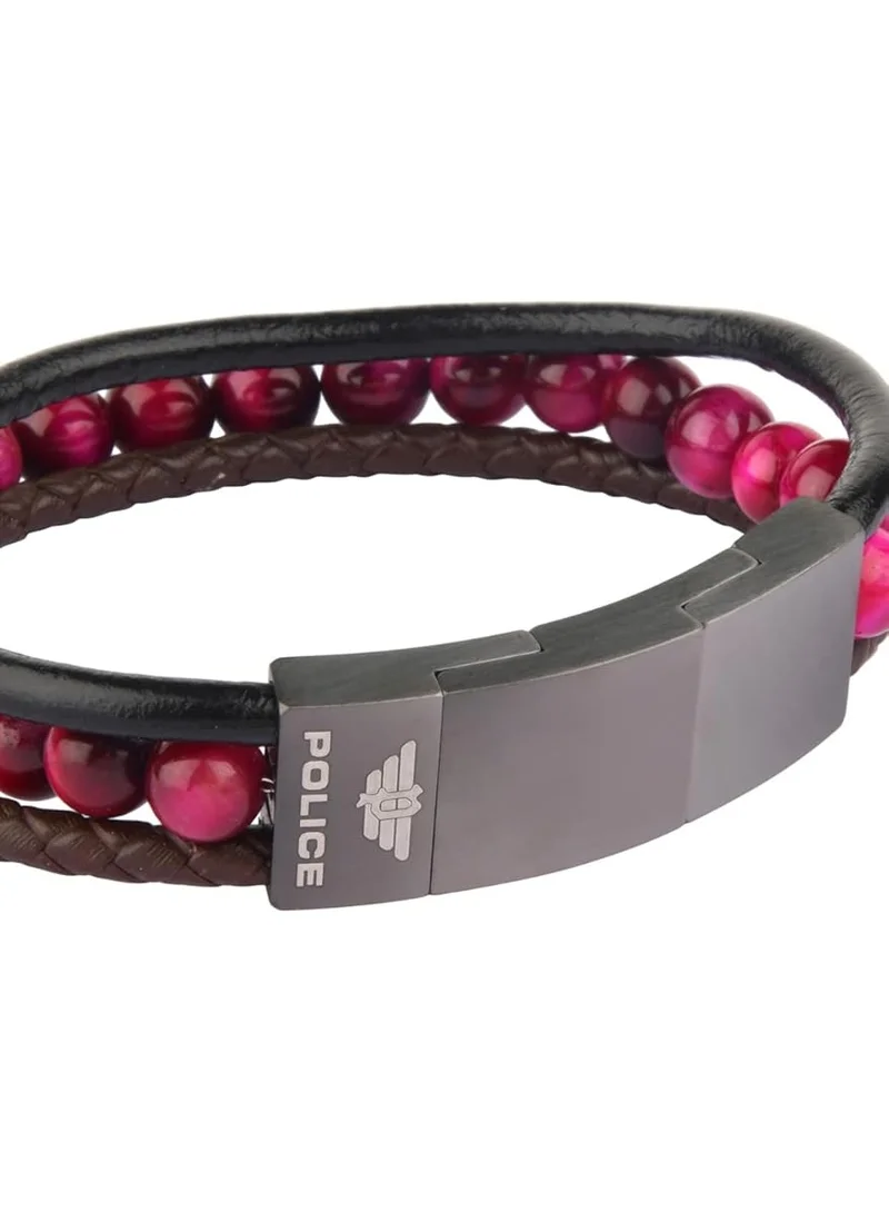 POLICE  Meidan Grey Stainless Steel and Black and Brown Leather with Red Beads Bracelet for Men for Men | Best Price UAE