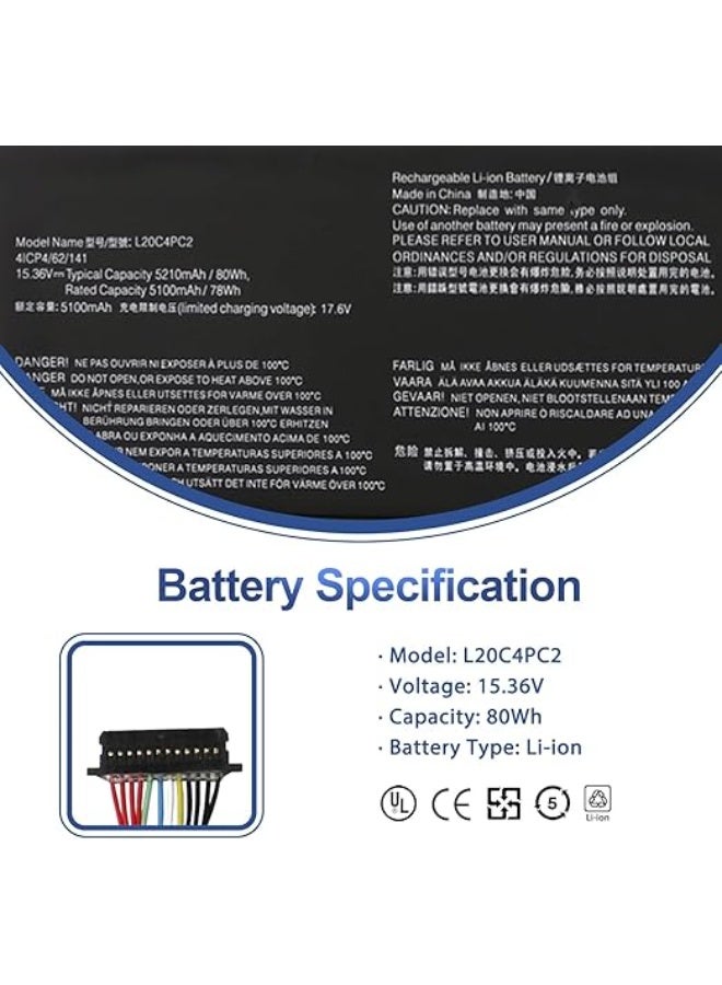 Terabyte بطارية 15.36 فولت 80 واط ساعي 5210 مللي أمبير L20M4PC2 5B11B53885 L20C4PC2 متوافقة مع ل.نوفو لوجين 5-17ITH6 سلسلة...  - Image 2
